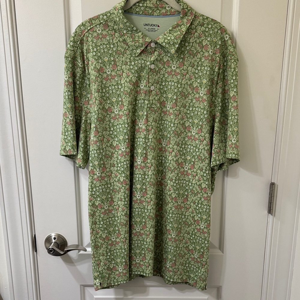 UNTUCKit Men's Polo with Green and Pink Floral Pattern